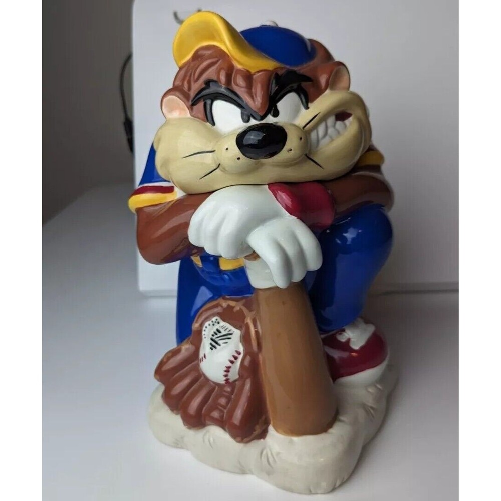 VTG TAZ Tasmanian Devil Cookie Jar Baseball Player Ceramic Warner Bros Gibson